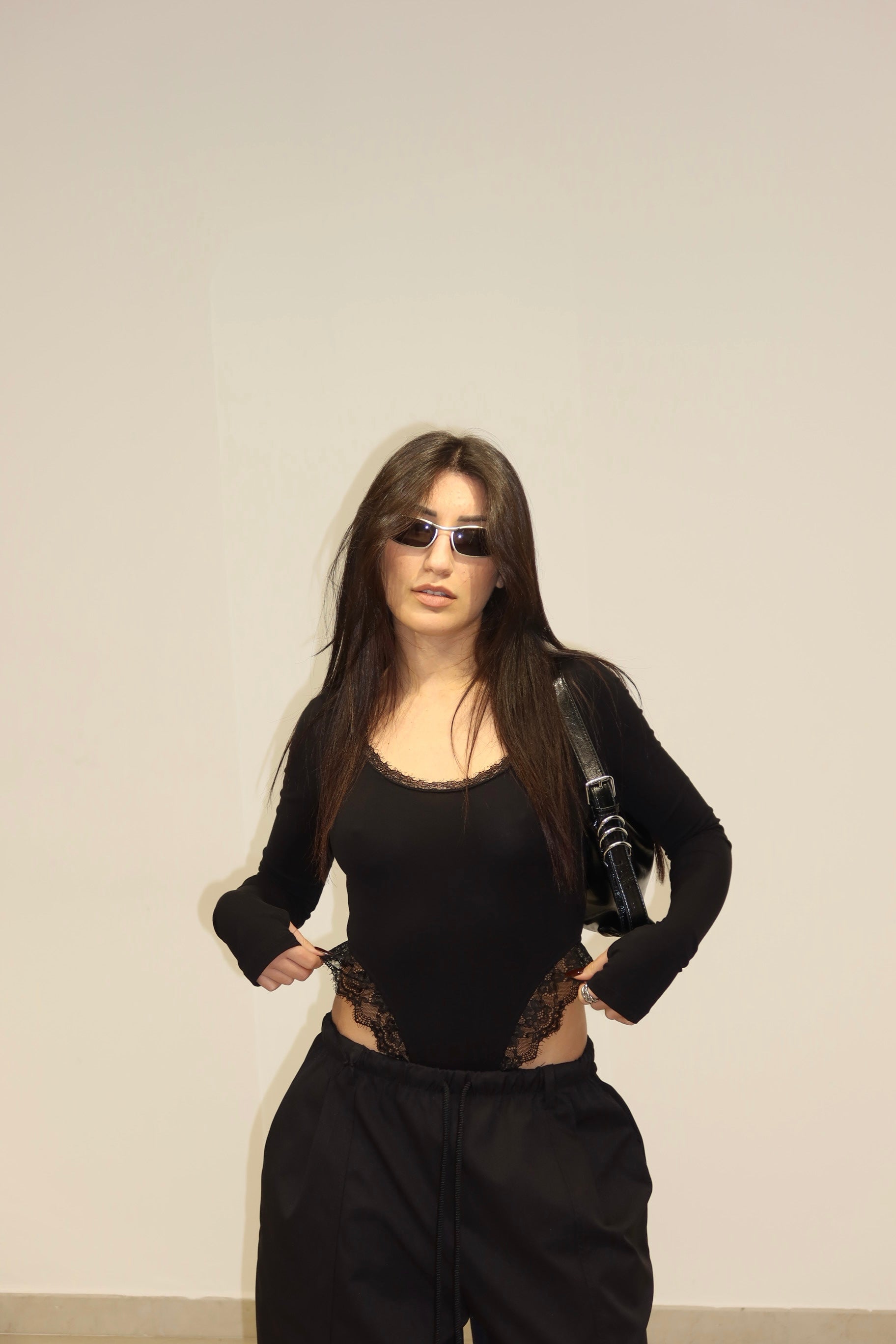 Body nero con dettagli pizzo by Lumina