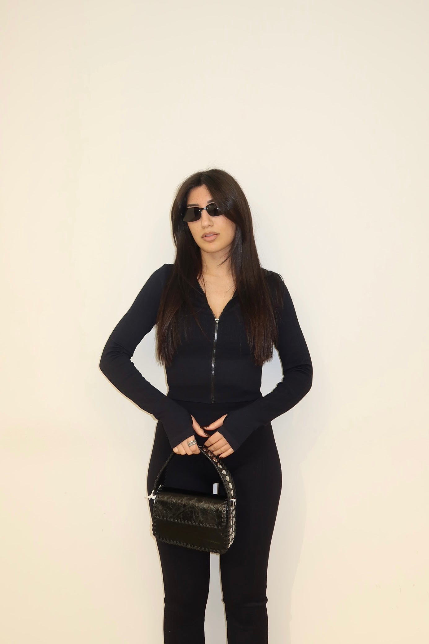 Coord-set nero felpa\corpetto\pantalone effetto trecce